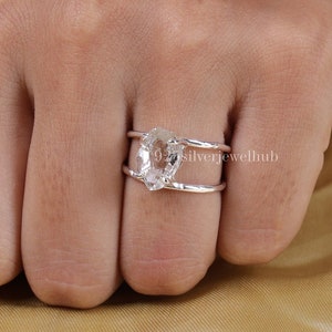 Raw Herkimer Diamond Ring, 925 Sterling Silver Ring, Double Band Ring, Handmade Ring, Women Ring, Raw Crystal Ring, Promise Ring, Boho Ring