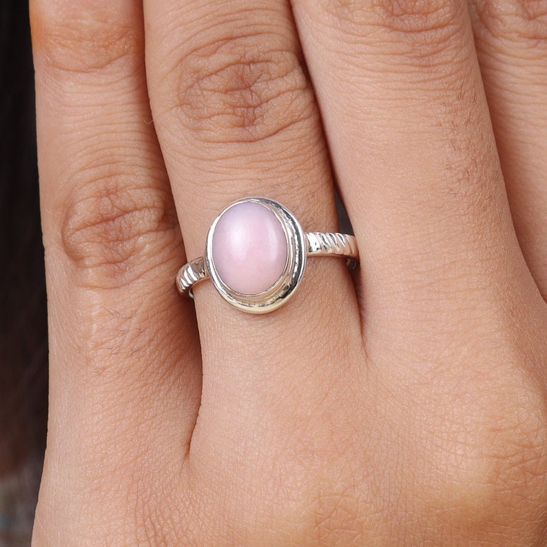 Pink Opal Ring, 925 Sterling Silver Ring, October Birthstone, Oval Gemstone Ring, Pink Crystal Ring, Handmade Jewelry, Personalized Gifts image 4