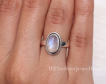 Rainbow Moonstone Ring, 925 Sterling Silver Ring, Oval Shaped Ring, Gemstone Ring, June Birthstone Ring, Handmade Jewelry, Ring For Woman