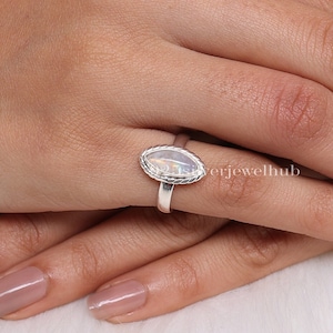 Rainbow Moonstone Ring, 925 Sterling Silver Ring, June Birthstone Ring, Handmade Silver Ring, Heling Crystal Jewelry, Birthday Gift for Her