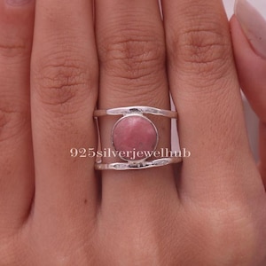 Natural Thulite Ring, 925 Sterling Silver Ring, Round Gemstone Ring, Boho Handmade Ring, Thulite Silver Jewellery, Anniversary Gift For Wife