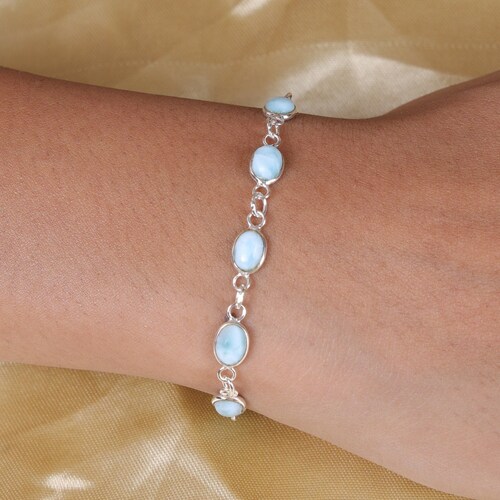 Larimar Bracelet, 925 Sterling Silver Bracelet, Minimalist Jewelry, Bridesmaid Gift, Crystal Bracelet, Handmade Bracelet, Gemstone Bracelet