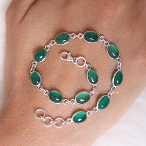 Green Onyx Bracelet, 925 Sterling Silver Bracelet, Crystal Silver Bracelet, Handmade Bracelet, May Birthstone Bracelet, Bohemian Jewellery