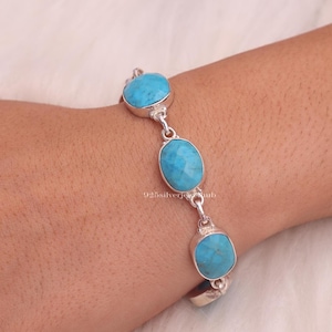 Arizona Turquoise Bracelet, 925 Sterling Silver Bracelet, December Birthstone Bracelet, Adjustable Bracelet, Handmade Jewelry, Gift For Her