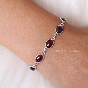 Garnet Bracelet, 925 Sterling Silver Bracelet, Gemstone Bracelet, January Birthstone, Garnet Jewelry, Cabochon Bracelet, Handmade Bracelet