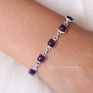 Amethyst Bracelet, 925 Sterling Silver Bracelet, Boho Silver Bracelet, February Birthstone Bracelet, Bracelet For Women, Handmade Jewellery