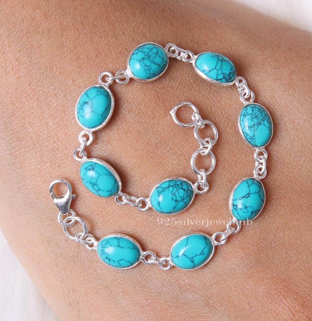 SILVER925 TURQUOISE BRACELET/シルバー/ブレスレット Natural Turquoise Bracelet, 925 Sterling Silver Bracelet, December