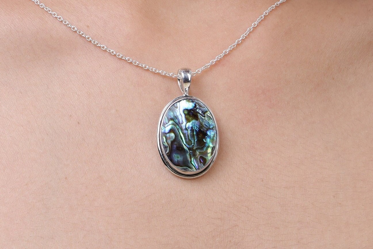 アワビ貝ペンダント、925スターリングシルバーペンダント、宝石