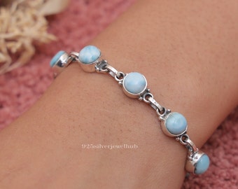 Dominican Larimar Bracelet, 925 Sterling Silver Bracelet, Handmade Bracelet, Natural Gemstone Bracelet, Women Silver Jewellery, Gift For Her