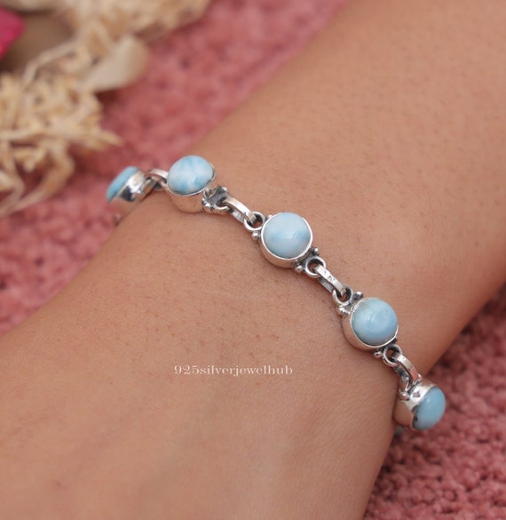 Pulsera De Larimar, Pulsera De Plata De Ley 925, Pulsera Hecha A Mano, Joyería Minimalista, Pulsera Para Mujer, Pulsera De República Dominicana - México