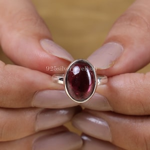 Garnet Ring | 925 Sterling Silver Handmade Ring | Natural Gemstone Jewelry | Amethyst, Larimar, Moonstone, Turquoise | Birthstone Gift