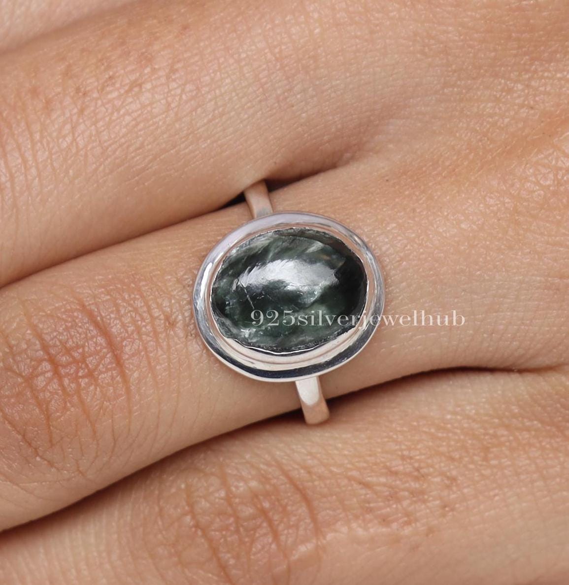 Anello In Argento 925 Con Serafinite Verde, Fatto A Mano &ndash; MO936 (tutte Le Misure)