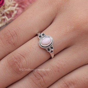Anello in opale rosa naturale, anello in argento sterling 925, anello con pietra portafortuna di ottobre, anello fatto a mano, gioielli boho, pietra proveniente dal Perù