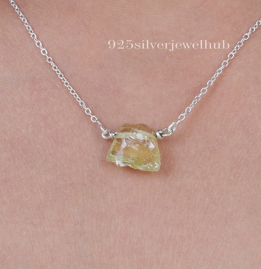 Raw Lemon Topaz Pendant, 925 Sterling Silver Pendant, Rough