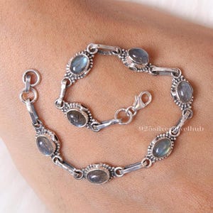 Labradorite Bracelet, 925 Sterling Silver Bracelet, Crystal Bracelet, Handmade Bracelet, Cabochon Jewelry, Dainty Bracelet, Gift For Her