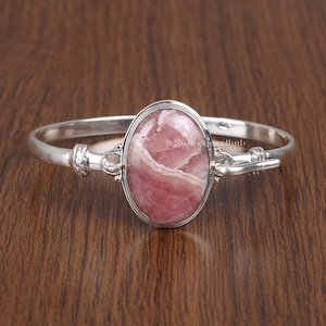 Brazalete de rodocrosita en plata de ley 925 // Brazalete de plata con piedras preciosas // Brazalete hecho a mano // Pulsera para mujer // Regalo para hombre