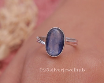 Natural Kyanite Ring, 925 Sterling Silver Ring, September Birthstone Ring, Oval Shape Ring, Handmade Ring, Bohemian Jewellery, Gift For Her