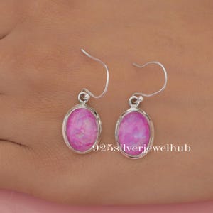 Pink Rainbow Moonstone Earrings, 925 Sterling Silver Earrings, Oval Gemstone Earrings, Handmade Silver Jewellery, Wedding Gift For Her