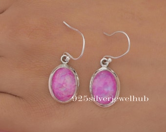 Pink Rainbow Moonstone Earrings, 925 Sterling Silver Earrings, Oval Gemstone Earrings, Handmade Silver Jewellery, Wedding Gift For Her