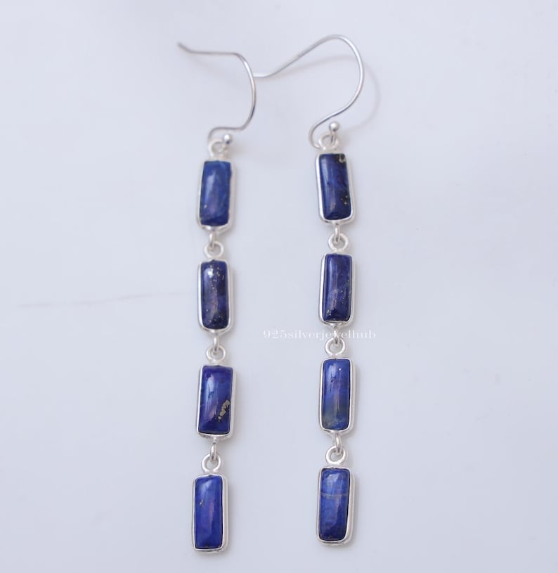 Lapis Lazuli örhängen, 925 sterlingsilverörhängen, hängande örhängen, ädelstensörhängen, silversmycken för kvinnor, jubileumspresent bild 4