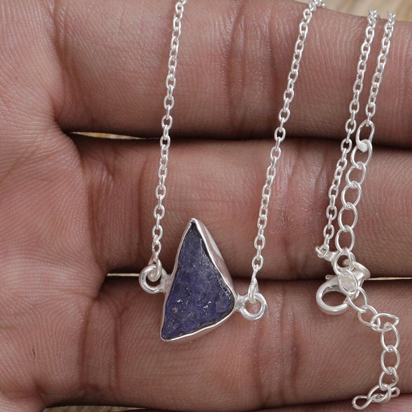 Raw Tanzanite Pendant, 925 Solid Sterling Silver Necklace, December Birthstone, Gemstone Pendant, Boho Silver Jewellery, Pendant with Chain