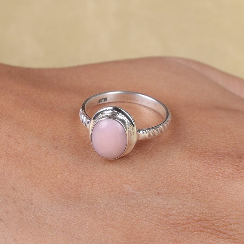 Pink Opal Ring, 925 Sterling Silver Ring, October Birthstone, Oval Gemstone Ring, Pink Crystal Ring, Handmade Jewelry, Personalized Gifts image 5