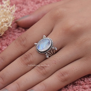 Rainbow Moonstone Ring, 925 Sterling Silver Ring, Oval Gemstone Ring, Statement Ring, Bohemian Ring, Women Silver Ring, Handmade Jewelry