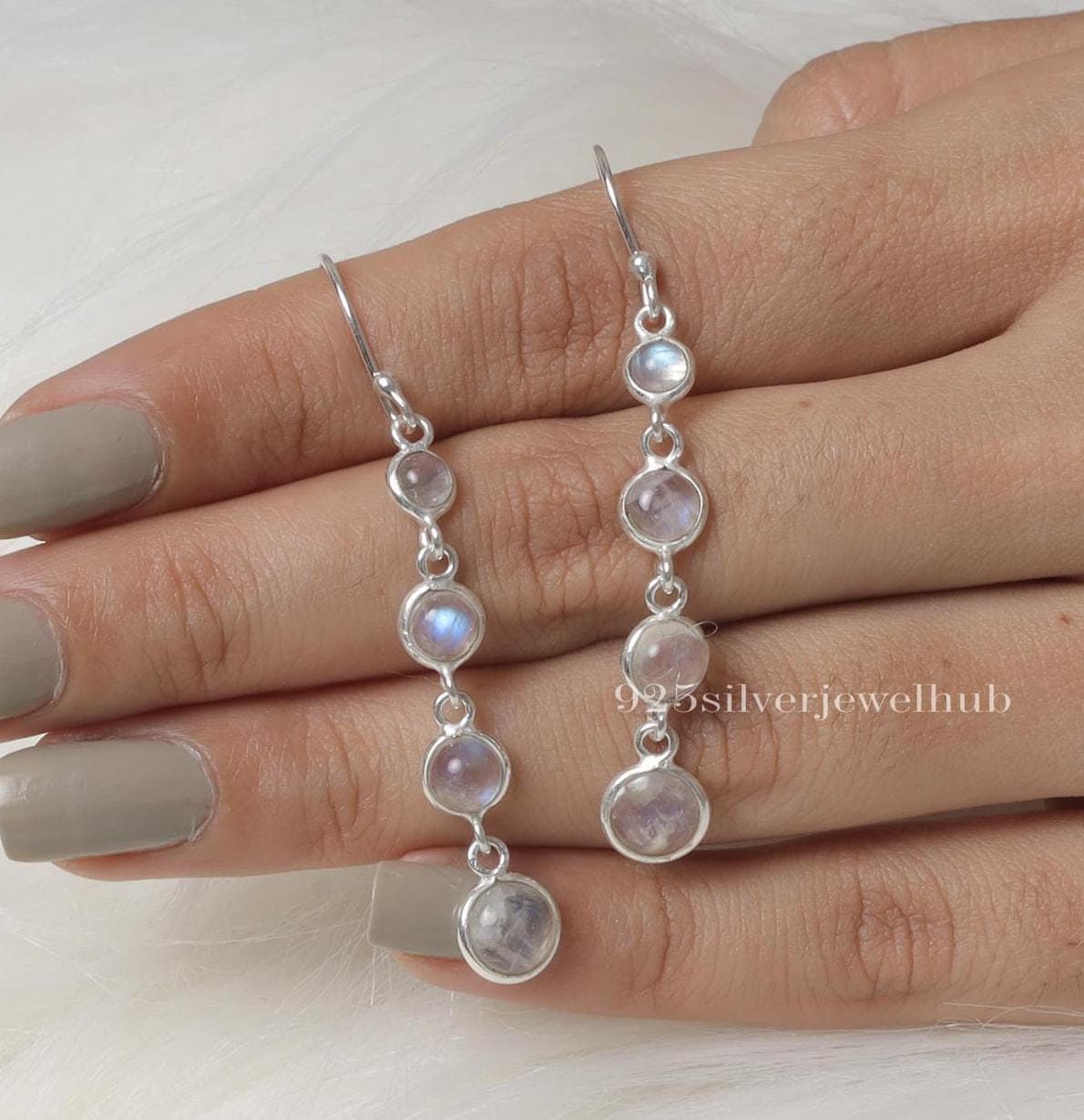 Rainbow Moonstone Earrings, 925 Sterling Silver Earrings, Round Gemstone Earrings, June Birthstone Earrings, Moonstone Silver Jewellery