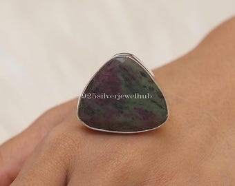 Anillo de zoisita rubí, anillo de plata de ley 925, anillo llamativo, anillo de piedras preciosas hecho a mano, joyería de plata con zoisita, regalo de Navidad para ella