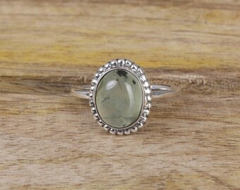 Bague en préhnite naturelle, bague en argent sterling 925, bague cabochon avec pierres précieuses, bague en argent faite main, bijoux femme, bague bohème, cadeau pour elle