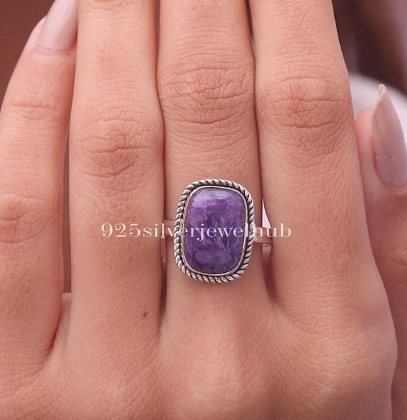Anello In Charoite, Anello In Argento Sterling 925, Anello Con - Foto 2