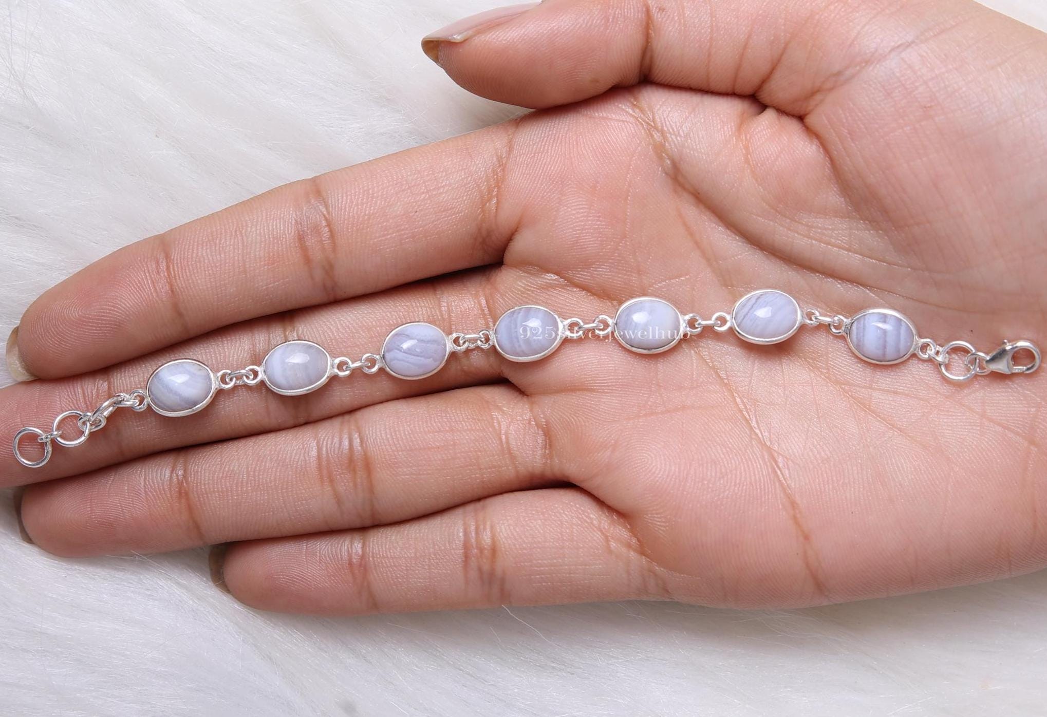 Blue Lace Agate Bracelet, 925 Solid Sterling Silver Bracelet 