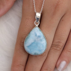 Dominican Larimar Pendant, 925 Sterling Silver Necklace, Handmade Pendant, Bohemian Jewellery, Natural Gemstone Pendant, Christmas Gift
