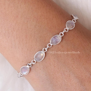 Rainbow Moonstone Bracelet, 925 Sterling Silver Bracelet, June Birthstone, Handmade Jewelry, Minimalist Gemstone Bracelet, Gift For Her