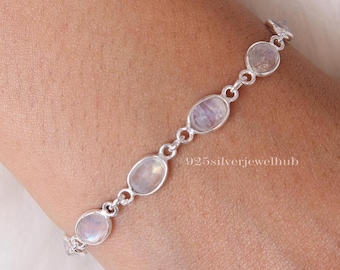 Rainbow Moonstone Bracelet, 925 Sterling Silver Bracelet, June Birthstone, Handmade Jewelry, Minimalist Gemstone Bracelet, Gift For Her
