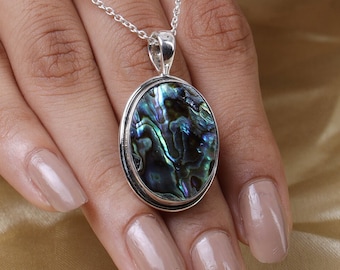 アワビ貝ペンダント、925スターリングシルバーペンダント、宝石