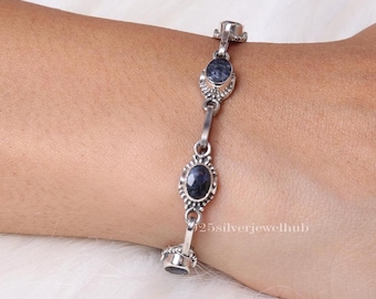 Genuine Large Blue Sapphire Oval Cut Silver Bracelet - Etsy 日本