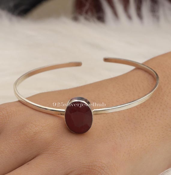 Bracelet Manchette (cuff) En Argent 925 Avec Quartz Fumé - Fait Main En Inde, Longueur Réglable