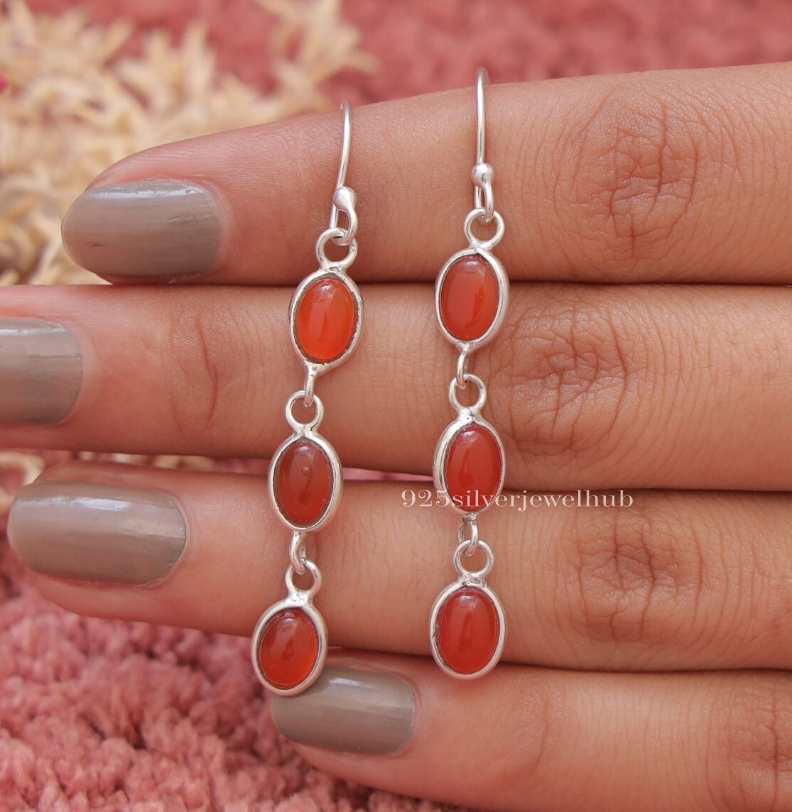 [韓国の人気ジュエリー] 925 silver. Carnelian earring Carnelian Earrings, 925 Sterling Silver Earring, Handmade