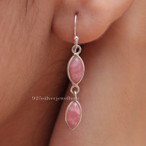 Rhodochrosite Earrings, 925 Sterling Silver Earrings, Marquise Gemstone Earrings, Handmade Silver Jewellery, Anniversary Gift For Wife