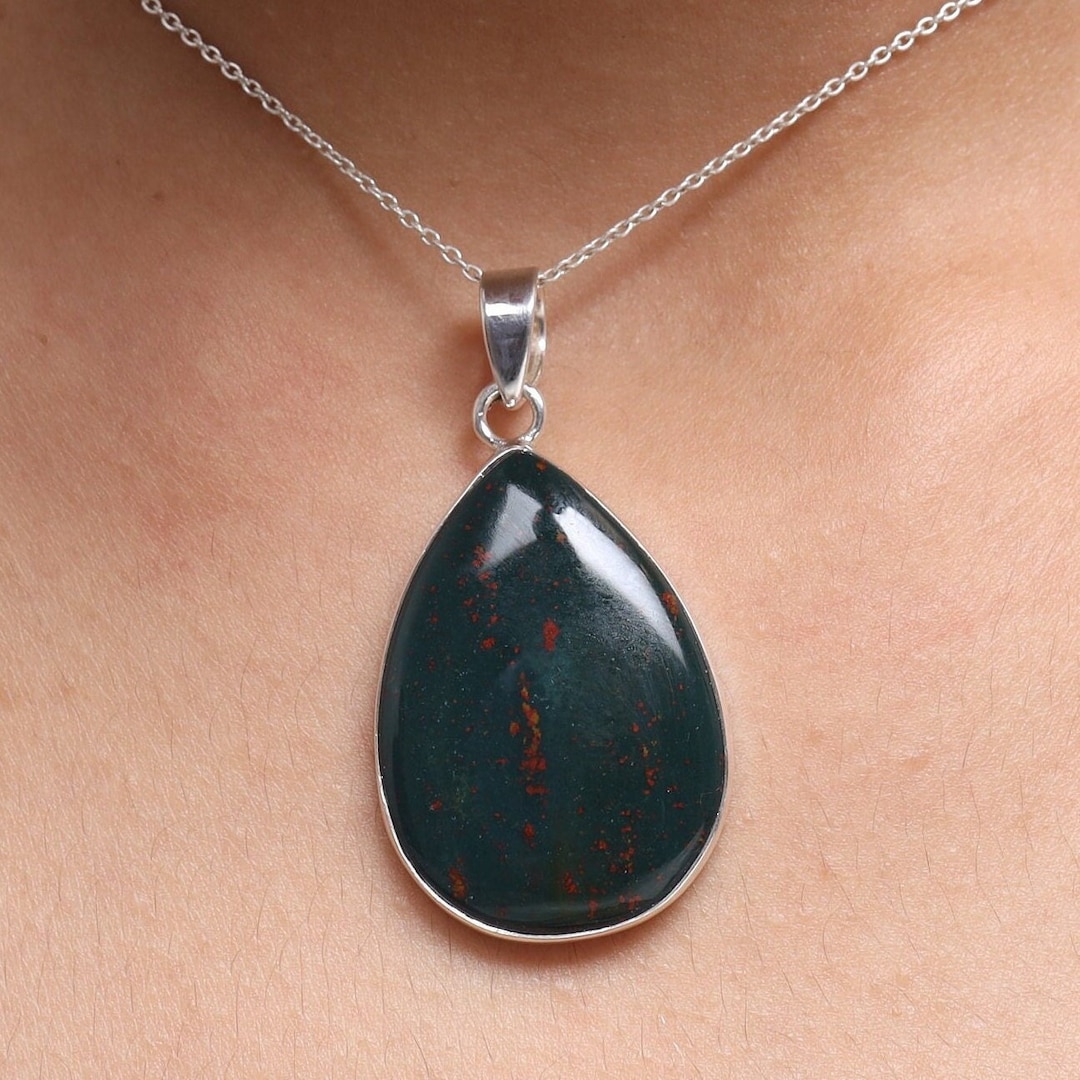 •BLOODSTONE TEARDROP - 2• sterling silver pendant