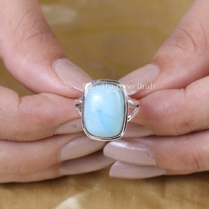 Natural Larimar Ring, 925 Sterling Silver Ring, Handmade Ring, Blue Gemstone Ring, Women Ring, Boho Ring, Statement Ring, Larimar Jewelry