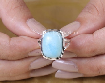 Natural Larimar Ring, 925 Sterling Silver Ring, Handmade Ring, Blue Gemstone Ring, Women Ring, Boho Ring, Statement Ring, Larimar Jewelry
