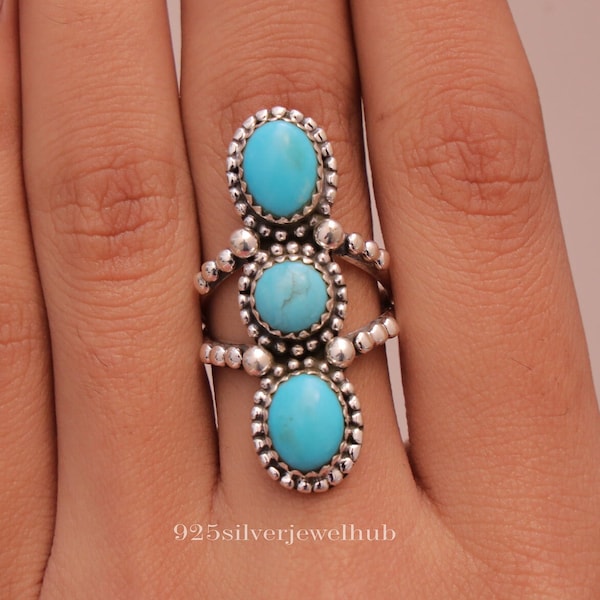 Anillo de turquesa de Arizona, plata de ley 925 maciza, anillo con piedras preciosas, anillo hippie, joyería de plata hecha a mano, regalo de cumpleaños para mujer.