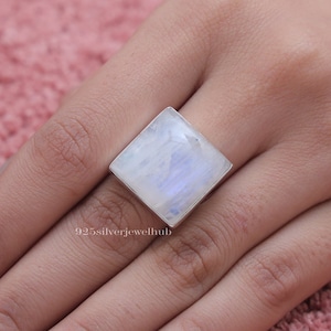 Rainbow Moonstone Ring, 925 Sterling Silver Ring, Square Shaped Ring, June Birthstone Ring, Gemstone Ring, Moonstone Jewelry, Gift For Her
