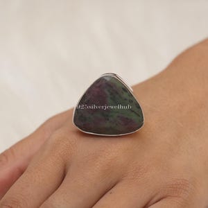 Ruby Zoisite Ring, 925 Sterling Silver Ring, Statement Ring, Handmade Gemstone Ring, Zoisite Silver Jewellery, Christmas Gift For Her