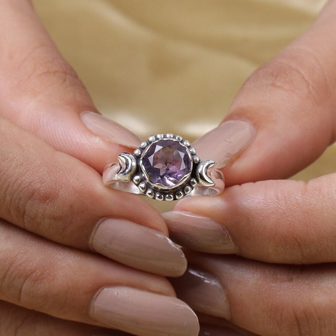 Natural Amethyst Ring, 925 Sterling Silver Ring, February Birthstone