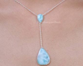 Larimar Pendant, 925 Sterling Silver Necklace, Drop Silver Pendant, Gemstone Necklace, Pendant With Chain, Handmade Jewelry, Gift for Women