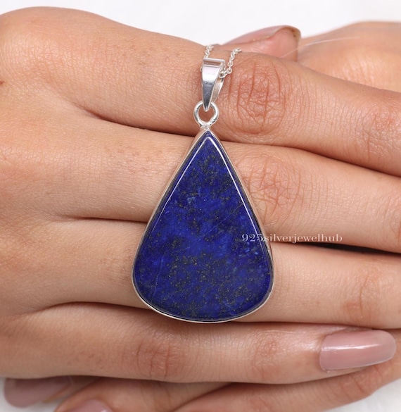Lapis Lazuli Pendant, 925 Sterling Silver Necklace, September Birthstone  Pendant, Gemstone Pendant, Handmade Jewelry, Statement Necklace