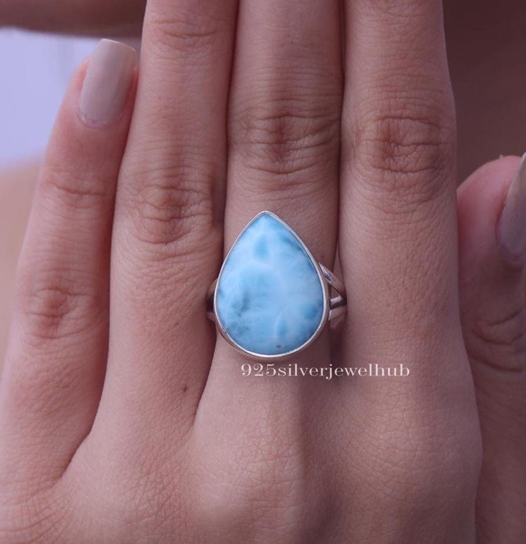 天然ドミニカ産ラリマーリング、925スターリングシルバーリング、ペア